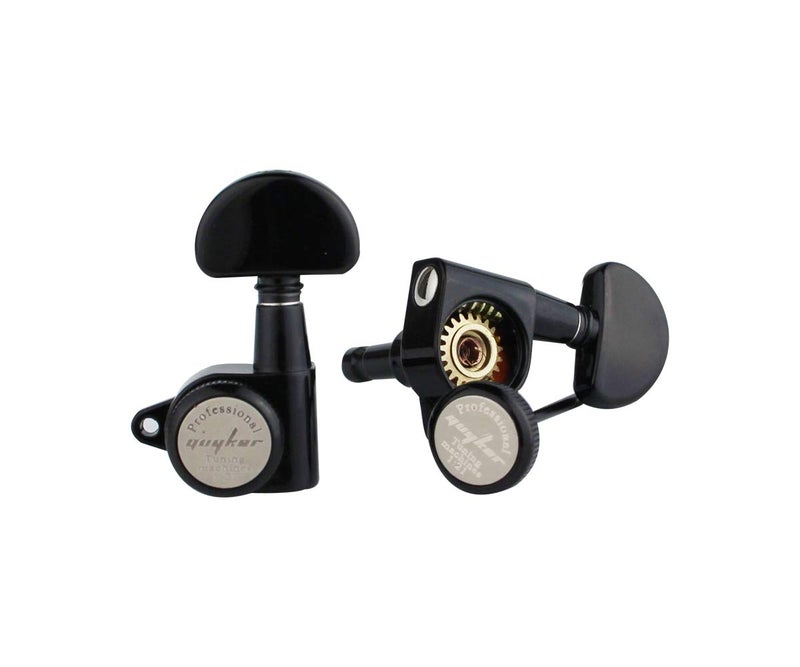 Guyker 6Pcs Guitar Locking Tuners (3L + 3R Handed) â€“ 1:21 Lock String Tuning Key Pegs Machine Heads with Half-Circle Handle Replacement for LP SG Style Electric, Folk or Acoustic Guitars â€“ Black - Image 3